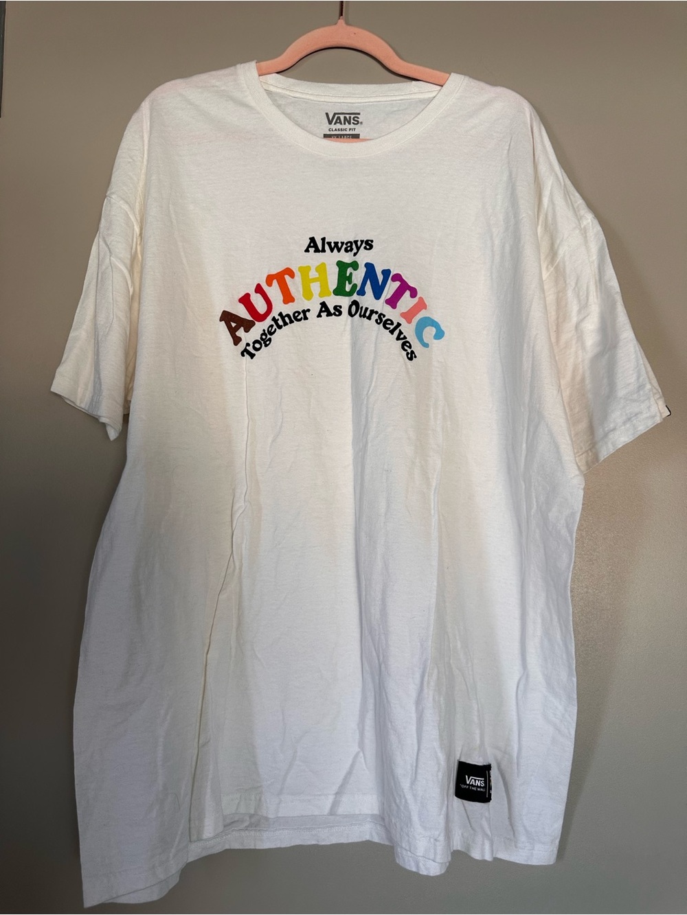 Vans White Short-Sleeve Tee with Rainbow 'Authentic' Graphic